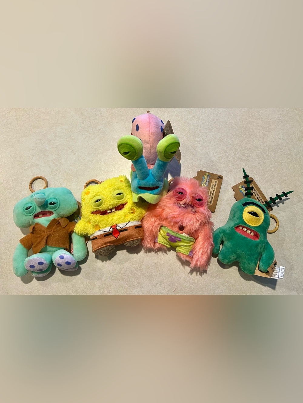 Zuru Fuggler Spongebob SquarePants Set Of 5 Keyring Plush  4.5” NWT Complete Set
